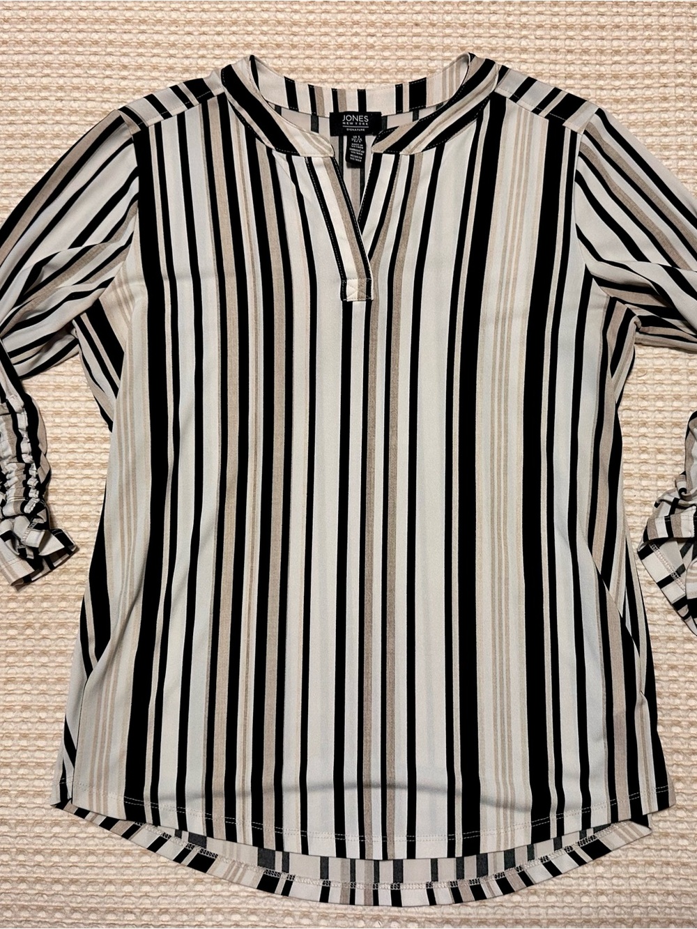 Jones New York Black and White Vertical Stripe Tunic